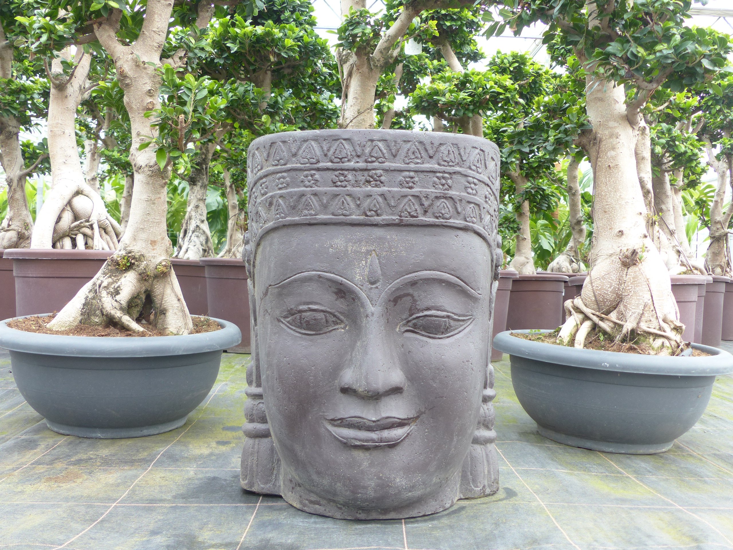 Buddha Figur Kopf Wasserspiel 64 cm, Fieberglas-Beton, Buddha Statue 46,2 kg