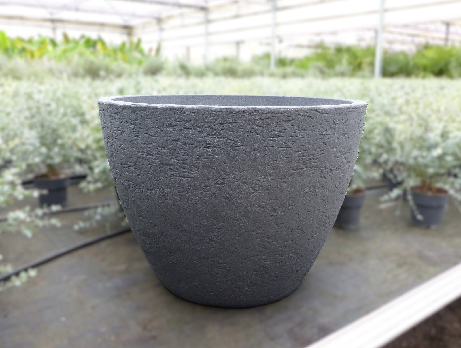 Pflanzkübel Betonoptik, rund Ø 80 cm anthrazit, Pflanztopf Blumentopf Kübel XXL groß
